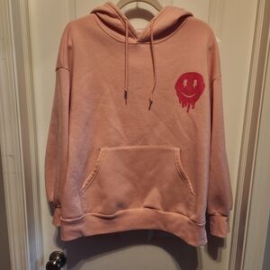Pink Hooded Women's Sweatshirt with Graphic Smile